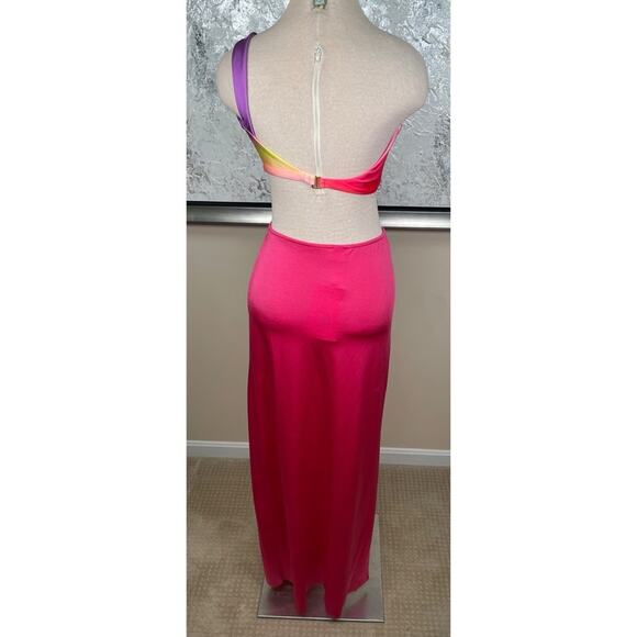 BAOBAB Cumbiana One Shoulder Cutout Rainbow Pink Maxi Dress Size Large - Picture 6 of 8